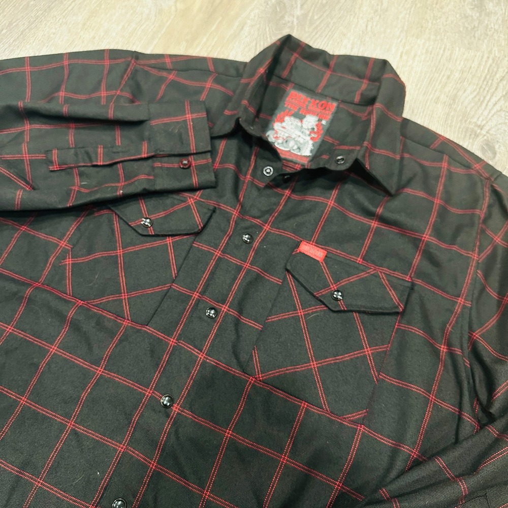 Dixxon Flannel Men's XL The Redline Black Red Windowpane Snap Button Shirt